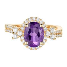 Dazzling with an oval-shaped amethyst gemstone set within a halo of lab-created white sapphires, this 14k gold over silver ring completes your look in style. Click on this JEWELRY & WATCHES GUIDE to learn about fit, styles, materials and more! Dazzling with an oval-shaped amethyst gemstone set within a halo of lab-created white sapphires, this 14k gold over silver ring completes your look in style. Click on this JEWELRY & WATCHES GUIDE to learn about fit, styles, materials and more! FEATURES Siz Oval Amethyst Jewelry With Halo Setting, Oval Halo Ring, Solitaire Bands, Halo Ring, Halo Rings, White Sapphire, Amethyst Gemstone, Rings Statement, Statement Rings