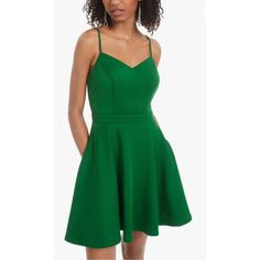 City Studio Women's Juniors Bow Back Scuba Fit Flare Dress Green Size 13 Discover The Epitome Of Elegance And Style With The City Studio Women's Juniors Bow Back Scuba Fit Flare Dress In A Vibrant Green Hue. Expertly Crafted To Enhance Your Figure, This Dress Boasts A Fit And Flare Silhouette That Promises To Flatter Any Body Type, Making It An Essential Addition To Your Wardrobe. The Unique Bow Back Detail Offers A Playful Yet Sophisticated Touch, Ensuring You Stand Out At Any Event. Whether Yo Green Spaghetti, Junior Party Dresses, Party Fits, Mini Party, Spaghetti Strap Mini Dress, Bow Back, Review Dresses, Studio City, Necklines For Dresses