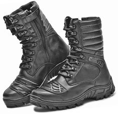 Genuine BMBrasil Leather Tactical Military/Motorcycle Boots These are great boots, very well made, they are easy and quick to take on and off, ideal in all temperatures, with reinforced toe and heel, it's a great all round boot. Ideal for military, motorcycles security or outdoor work. Brand new, packed in a box. DESCRIPTION: Brand: BMBRASIL Solvent: SBS rubber, thickness 8,6, density (g / cm³) 1,10, Abrasion (mm³) 203, Hardness 70, Stitched Leather: bovine leather, chrome-tanned, printed in bla Motorcycle Clothes, Boots Military, Rider Boots, Safety Work, Army Boots, Hunting Boots, Mens Winter, Tactical Boots, Military Boots