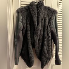 Enter Your Mobwife Era. Pretty Blue/Gray Rabbit Fur Jacket With Leather Sleeves. June Fur Brand. Super Comfy, Lightweight But Warm. Size M. Rabbit Fur Jacket, Leather Sleeve, Fur Jacket, Blue Grey, Jackets & Coats, Jackets For Women, Leather Jacket, Grey, Blue