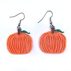 Dangle pumpkin earrings are a perfect match with a cozy sweater for fall. They are 3D printed in PLA, a plant-based plastic made from sugarcane and corn. The 3D printers used are 100% fueled by solar power. The findings are hypoallergenic stainless steel. Pumpkin earrings measure 1.2 inches in length and width. They will be sent to you a sturdy white card, 100% recycled paper. Happy to include a gift note. 3d Printed Earrings, Printed Earrings, Original Jewelry Design, Earrings Fall, Pumpkin Earrings, Fall Earrings, 3d Printers, Halloween Earrings, Custom Earrings