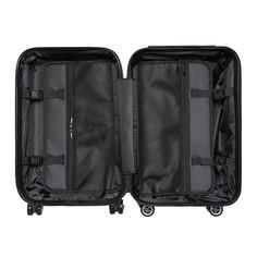 Be ready to travel for the next concert of your favorite Gothic band with this perfect Gothic Travel Luggage! As you may have noticed, it is totally black on the outside with a gorgeous and immaculate design covering it, of two skeleton heads facing each other looking straight into the eyes of each other, with open mouths, a thick wick that is crosses until it goes down looking like long hair, last but not least there is an enormous sword in between these two skulls. Above that, it is made out o Carryon Luggage, Personalized Suitcase, Nazca Lines, Cabin Suitcase, Cabin Luggage, Cabin Bag, Custom Luggage, Swivel Wheels, Carry On Suitcase