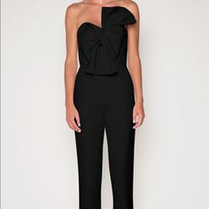 Alexia Maria Silk Faille Twisted Bow Jumpsuit. Size 4. Retail $706. This Was Used As A Store Floor Model. May Have Been Tried On/ Handled At The Store. Line Across Label To Prevent Return At The Store Silk Faille Semi-Sweetheart Strapless Neckline Self Tied Twisted Bow On Bodice Seam At Natural Waist With Triangular Cutout Cigarette Style Trousers Concealed Back Zipper With Hook And Eye Closure Fully Lined Shell: 100% Silk Lining: 100% Polyester Professional Dry Clean Only Made In Usa Of Importe Elegant Strapless Jumpsuit For Spring Cocktail, Evening Pantsuit With Structured Boning, Elegant Spring Cocktail Pantsuit, Fitted Spring Cocktail Pantsuit, Luxury Fitted Jumpsuit For Formal Events, Luxury Fitted Jumpsuit For Formal Occasions, Chic Fitted Strapless Jumpsuit For Gala, Elegant Black Strapless Jumpsuit For Cocktail, Sleeveless Elegant Jumpsuits For Black-tie Events