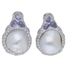 Bling Accessories, Pearls Earrings, Baroque Pearl Earrings, Blue Sapphire Diamond, Pearl Size, Sapphire Diamond, Baroque Pearls, Round Cut Diamond, Rose Cut