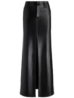 Rye Vegan Leather Maxi Skirt In Black High Waist Leather Skirt For Work, Formal Leather Skirt With Belt Loops, Leather Long Skirt For Fall, Chic Wide Leg Skirt With Belt Loops, Chic Leather Skirt With Belt Loops, Relaxed Fit Long Leather Skirt, Spring Leather Long Skirt, Chic Long Leather Skirt, Chic Long Skirt With Belt Loops