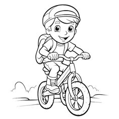 a boy riding a bike coloring page