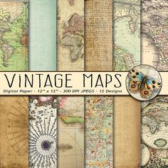 vintage maps digital paper pack for scrapbooking