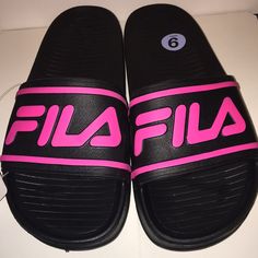 Brand New With Tags Size 9 Womens Mens 8 Sleek Slide Pink Logo Fila See All Photos For These Are The Shoes You Will Receive! Pink Slip-on Slides With Rubber Sole, Pink Slip-on Flip Flops, Trendy Pink Round Toe Slides, Pink Casual Slip-on Flip Flops, Pink Flat Slides With Rubber Sole, Pink Open Toe Slides With Rubber Sole, Casual Pink Slide Sandals, Pink Synthetic Slides With Rubber Sole, Trendy Non-slip Pink Slides