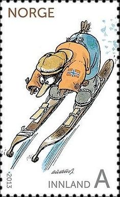 a postage stamp with an image of a skier on skis and the words norge