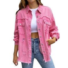 Women's Trendy Ripped Oversized Denim Jacket Casual Long Boyfriend Distressed Denim Jacket Features: Classic designCasual jean jacket women,fashion jackets for women, classic denim jacket for women, vintage womens jean jacket, distresse jeans jackets for women, oversized jean jackets for women fashion, fall jackets for women, boyfriend womens denim jacket, workout jackets for women. Fashionable designBlue jeans jacket,black denim jacket for women,distressed black jean jacket,black jean jacket wo Kemeja Denim, Ripped Shirts, Jaket Denim, Denim Outfits, Camisa Jeans, Trendy Jackets, Oversized Denim Jacket, Denim Blouse, Distressed Denim Jacket