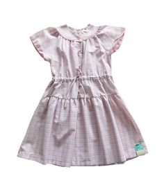 "FRENCH VINTAGE 70's, very cute summer dress, lightweight checkered fabric ( polyester and viscose ) in pink or blue colours, buttoned on the front, ties to knot at the waist.  Size 6 years Length  25,7\"  New old stock  I always refund overcharged shipping from 1 Euros overpaid ! Thank you for your visit" Vintage Dresses For School In Spring, Casual Pink Plaid Dress With Short Sleeves, Pink Cotton School Dress, Vintage Pink Dress For Picnic, Pink Cotton Dress For School, Pink Preppy Cotton Dress, Fitted Pink Plaid Dress For Spring, Casual Pink Vintage Dress For Spring, Casual Pink Vintage Dress For Summer