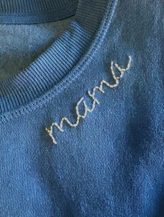 Custom hand-embroidered, fleece sweatshirt.  Can add any name, word, date (Max 20 characters). Made to Order. Blue Embroidered Fleece Sweatshirt, Montclair Nj, Embroidered Hoodie, Fleece Sweatshirt, Embroidered Sweatshirts, Fleece Hoodie, Hand Embroidered, Gender Neutral, Bathing Beauties