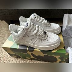 Women’s All White Bape Sta Size 6 Nwt Authentic, Can Provide Proof Of Purchase Selling Because I Need A Different Size Bape Sneakers Outfit, Jordans Aesthetic, Louis Vuitton Sneaker, Bape Shoes, Bape Sneakers, Bape Sta, Nike Shoes Girls, Off White Shoes, Jhene Aiko