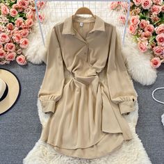 Cute A line long sleeve shirt dressFabric: blendedColor: khaki, coffee, blackSize(cm): free sizelength 80 bust 90 waist 60-8870 Trendy Long Sleeve Shirt Dress For Fall, Chic Beige Long Sleeve Knee-length Dress, Chic Knee-length Beige Long Sleeve Dress, Chic Beige Knee-length Long Sleeve Dress, Casual Beige Long Sleeve Mini Dress, Brown Long Sleeve Shirt Dress For Spring, Brown Long Sleeve Shirt Dress For Fall, Brown Long Sleeve Shirt Dress For Work, Brown Long Sleeve Mini Dress For Work