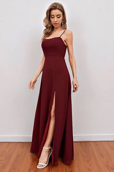 Burgundy Burgundy Bridesmaid Dress, Long Party Dress, Burgundy Bridesmaid, Dress With Split, Dress Spaghetti Straps, Burgundy Bridesmaid Dresses, Princess Ball Gowns, Long Bridesmaid Dress, Elegantes Outfit