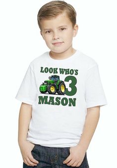 Tractor Farm Boys Personalized Look Whos Birthday T Shirt TEE Custom NAME AGE Gift Party ---- ALL SALES ARE FINAL ---  Because these are custom orders, all sales are final. We understand that the fit per size may vary from brand to brand so please check the size chart for reference or message us if you are unsure. printed on a white, 100% cotton t-shirt.  Custom printed  commercial grade    Fast Processing time 1DAY  3-5 business days for standard delivery  Machine washable MESSAGE ME NAME AND A Customizable Green T-shirt For Birthday, Green Custom Print T-shirt For Birthday, Green Custom Print Birthday T-shirt, Green Graphic Print T-shirt For Birthday, Green Short Sleeve Birthday T-shirt, Cartoon Tractor, 2nd Birthday Shirt, Cute Dragon, Farm Boys