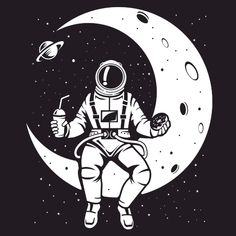 an astronaut sitting on the moon with a drink in his hand