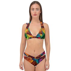 Step into a world of vibrant elegance with the Rainbow Dreamland Double Strap Halter Bikini Set by Mila Beachwear. This stunning bikini set features a mesmerizing rainbow design and a chic double strap halter top, creating a bold and stylish look perfect for any beach or poolside occasion. Crafted from high-quality, quick-drying fabric, this bikini set ensures both durability and comfort. The smooth, stretchy material contours to your body, providing a flattering fit that allows for ease of move Fitted Rainbow Swimwear For Beachwear, Multicolor Tropical Halter Neck Tankini, Tropical Multicolor Halter Neck Tankini, Multicolor Halter Top For Beachwear, Rainbow Triangle Top Swimwear For Swimming, Fitted Rainbow Swimwear For Pool, Fitted Rainbow Swimwear For Beach Party, Multicolor Halter Neck Tankini For Sunbathing, Multicolor Halter Neck Top For Poolside