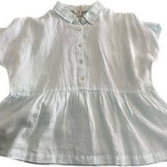 Nwt Adorable Top Can Be Dressed Up Or Down. 100% Linen Armpit To Armpit = 20 Inches Overall Length From Shoulder = 22 Inches Any Questions Welcome!! Light Wash Linen Button-up Top, Chic Light Wash Short Sleeve Blouse, Light Wash Cotton Blouse With Ruffles, Light Blue Buttoned Top For Spring, Blue Ruffled Collared Blouse, Blue Collared Blouse With Ruffles, Blue Top With Ruffle Hem And Sleeves, Blue Tops With Ruffle Hem And Ruffle Sleeves, Chic Light Wash Tops With Buttons