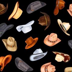 many different hats are shown on a black background