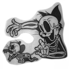 a cartoon character with a skeleton on it's face