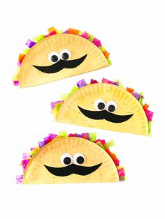 two tacos with googly eyes and mustaches are shown on a white background