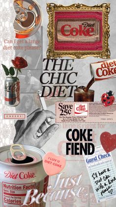 the collage has many different pictures and words on it, including coca - cola