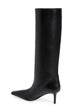 A slim heel balances the chisel toe of a lambskin leather boot in a pair-with-everything neutral hue. 2 3/4" (70mm) heel 16 1/4" shaft; 15 3/4" calf circumference Pull-on style Leather upper, lining and sole Made in Italy Women's Designer Shoes Leather Boot, Footwear Design Women, Lambskin Leather, Designer Shoes, Leather Boots, Designing Women, Womens Boots, Acne Studios, Leather Upper