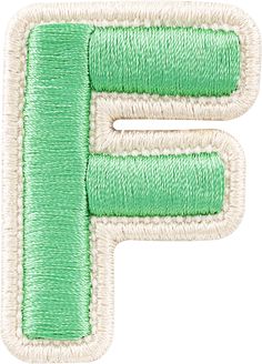 the letter f is made up of green thread and white yarn with an embroidered edge