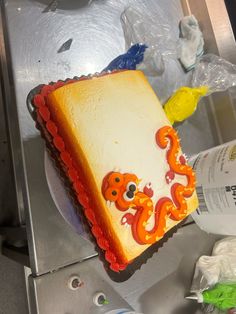 there is a cake that looks like an octopus on the side of a counter top