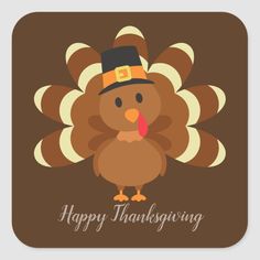 a turkey with a pilgrim hat on it's head and the words happy thanksgiving