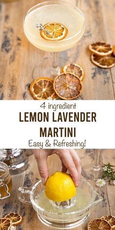 the lemon lavender martini is ready to be served