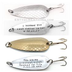 two different types of fishing lures with words on them and the same one saying you are