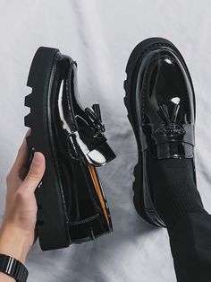 Casual Patent Leather Slip-on Dress Shoes, Black Patent Leather Dress Shoes For Fall, Dress Shoes Men Loafers, Patent Loafers, Business Casual Shoes, Brown Dress Shoes, Men In Black, Black Dress Shoes, Oxford Dress Shoes