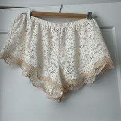 Nwt Vs Lace Pj Shorts Off White And Light Cream Detailing At Bottom Would Be Perfect For Honeymoon Waist: 15in Feminine Lace Lounge Bottoms, Feminine White Pajama Shorts For Loungewear, Lace Pajama Shorts For Summer, Cream Lace Trim Bottoms For Loungewear, Spring Lace Shorts For Loungewear, White Short Bottoms For Pajama Party, White Short-length Bottoms For Pajama Party, White Short Length Bottoms For Pajama Party, White Short-length Sleepwear For Vacation