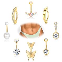 PRICES MAY VARY. Belly Button Ring Pack--Come with 9pcs different style belly button rings，including opal belly button ring, pearl belly rings, simple ball belly ring, cz belly rings piercings, clicker belly ring etc. More belly pierecings choices for everyday wear. Hypoallergenic Belly Button Ring--Belly rings made with safety 316L surgical stainless steel bar, solid and durable, not rust, hypoallergenic, comfortable to wear, suit for long time wearing. Standard Size--14G belly button rings, co Piercings For Women, Gold Belly Button Ring, Gold Belly Button Rings, Belly Piercings, Belly Piercing Ring, Ring Pearl, Body Jewelry Piercing, Navel Piercing, Button Rings