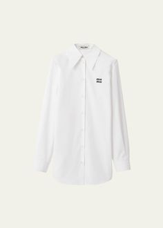 Get free shipping on Miu Miu Logo Poplin Button Down Shirt at Bergdorf Goodman. Shop the latest luxury fashions from top designers. Miumiu Clothes, Miu Miu Logo, Cotton Poplin Shirt, Poplin Shirt, Logo Embroidery, Bergdorf Goodman, Embroidery Logo, Top Designers, Cotton Poplin