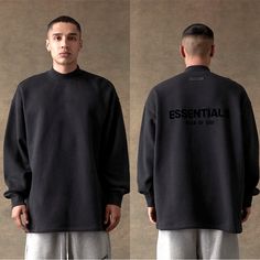 Essentials Fear Of God Relaxed Crewneck Size: Xxs (Oversized Can Fit A Small) New With Tags And Original Bag The Essentials Fear Of God Stretch Limo Relaxed Crew Neck Sweatshirt Features An Oversized Fit, Long Sleeves, A Crew Neckline, "Essentials" Graphic At The Center Back. The Relaxed Crewneck Is Made In Signature Fleece With A Voluminous Fit To Highlight Drape And Movement With A Rib-Knit Collar, Cuffs. An Essentials Rubberized Label Is Stitched At The Back Collar. Solid Color Sweatshirt Bru Fall Streetwear Drop Shoulder Tops, Oversized Long Sleeve Urban Top, Casual Black Turtleneck T-shirt, Oversized Long Sleeve Tops For Streetwear, Urban Long Sleeve Tops For Fall, Oversized Tops For Fall Streetwear, Black Crew Neck Top With Ribbed Collar, Streetwear Long Sleeve Tops For Fall, Casual Streetwear Top With Ribbed Neckline