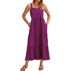 Size - S=Us 4-6, M=Us 8-10, L=Us 12-14, Xl=16-18,True To Size,See Details In Description. Features - Adjustable Tank Straps,Square Neckline,Gorgeous Midi Dress,Flowy Swing Hem,Relax Fit,Pockets Sides,The Tiered Design Makes It So Flowy Occasion - Long Beach Dress Is Perfect For Beach, Travel, Work, Cruise, Daily, Party, Run Errands, Tea Party, Etc. Easily Dress Up Or Down. Pair It With Sandals, Slippers Or High Heels For Casual Or Feminine Look Highlights - The Summer Flowy Maxi Dress Features A Sleeveless Solid Color Midi Dress For Vacation, Summer Purple Solid Midi Dress, Purple Solid Color Midi Dress For Summer, Summer Purple Solid Color Midi Dress, Solid Sleeveless Sundress, Casual Purple Solid Color Dress, Summer Sleeveless Purple Sundress, Purple Sleeveless Dress For Beach, Purple Sleeveless Sundress