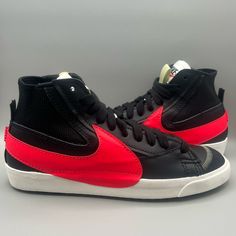 Nike Blazer ‘77 **Crimson** Men’s Size: 12 Brand: Nike Style: Mid Top Color: Black/Red Condition: New Details: 2022 **Missin Lid **Dd3311-001 Us - 12 Uk - 11 Cm - 30 Eur - 46 Any Questions, Please Ask!! One Stop Shop Tx Retro Black Custom Sneakers For Sports, Black Retro Custom Sneakers For Sports, Nike Retro Black Sneakers, Retro University Red Sneakers For Streetwear, Retro Red Sneakers For Streetwear, Retro Red Basketball Shoes With Rubber Sole, Retro Low-top Red Basketball Shoes, Retro Red Custom Sneakers For Streetwear, Retro Black Mid-top Skate Shoes