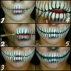 • Dehsarae • Mahrae • @dehsonae Skull Teeth.I'v...Instagram photo | Websta (Webstagram) Airbrush Halloween Makeup, Scary Makeup Looks Halloween Ideas, Halloween Makeup Step By Step, Horror Smink, Halloween Face Paint Scary, Mouth Makeup, Skull Teeth, Extreme Make-up, Scary Halloween Makeup