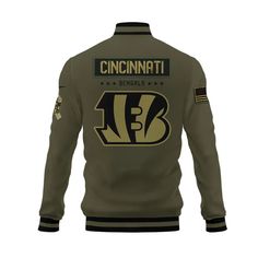 Cincinnati Bengals Salute To Service Club Baseball Jacket Varsity Jacket – Green VARSITY JACKET The varsity jacket is perfect for the ones who are looking for a statement outwear option to make a cool casual outfit. It is not only trendy but also a practical item to wear during the colder season. It is perfect... Green Varsity Jacket, Jacket Varsity, Service Club, Cardinals Nfl, Salute To Service, Women Camping, Human Right, Back To School Shopping, Cincinnati Bengals