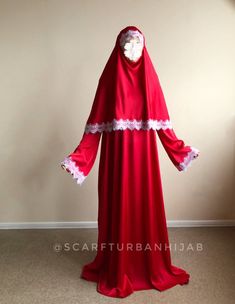 Red and white silk elegant dress, lace abaya, stylish hijab, modesty clothing, nikkah outfit, Muslim wedding Silk Elegant Dress, Modesty Clothing, Lace Abaya, Dress With Wide Sleeves, Nikkah Outfit, Outfit Muslim, Bridal Hijab, Red Silk Dress, Muslim Wedding Dresses