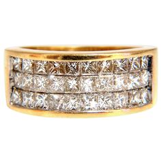 Princess Triple row wide smooth band. 1.86ct. natural princess cuts, channel set. Vs-2 clarity H-color Natural, Earth Mined. 14kt. yellow gold. 7.6 grams. Ring is 8.4mm wide current ring size: 6.5 We may resize, please inquire $6000 Appraisal certificate to accompany Channel Set, Natural Earth, Princess Cut Diamonds, Princess Cut, Womens Jewelry Rings, Band Rings, Cuff Bracelets, Jewelry Rings, Ring Size