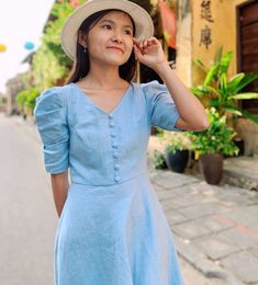 Blue linen dress, lightweight, elegant, classic and charming. Dress is sewn according to the size and measurement you require. 100% natural, high-quality, luxurious linen fabric. Please message us to discuss about the color and the size or any adjustment you wanna. We offer the fast shipping package for extra fee. Blue Linen Dress For Day Out, Blue A-line Linen Midi Dress, Fitted A-line Linen Summer Dress, Fitted Blue Linen Dress, Fitted Blue A-line Linen Dress, Fitted Blue Linen Dress For Daywear, Fitted Knee-length Linen Summer Dress, Light Blue Linen Dress For Spring, Blue Linen Midi Dress For Day Out