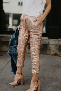 Sequined Tassel Trousers Sparkling Pants, Diy Sequin, Glitter Leggings, Tie Waist Pants, Sequin Pants, Cropped Pants Women, Solid Color Pants, Pants Outfits, Tapered Pants