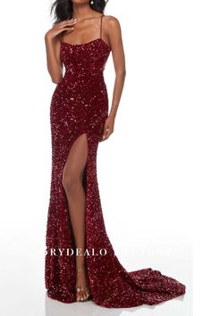 Burgundy Sequin Spaghetti Straps Slit Mermaid Prom Dress Red Glittery Bodycon Dress, Burgundy Sparkly Prom Dress, Formal Red Dress Long, Prom Dresses Red Burgundy, Dark Red Prom Dress Long, Red Formal Dress Long, Maroon Prom Dresses, Red Sparkly Prom Dress, Plum Formal Dress