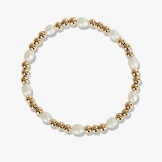 14k gold filled - Waterproof - Tarnish proof - Handcrafted - Hypoallergenic. Simplicity is key in this elegant gold beaded pearl bracelet. Featuring hand strung 4mm 14k gold filled beads and white freshwater pearls on stretchy band, it's a gorgeous piece that can be dressed up or down with ease. Gold Bracelet With Pearl Charm, 14k Gold Filled, Gold Bracelet With Pearl Charm For Everyday, Gold Pearl Bracelet With 14k Gold Filled Pearl Chain, Gold 14k Gold Filled Pearl Chain Bracelet, Gold Pearl Chain Bracelet In 14k Gold Filled, Dainty 14k Gold-filled Pearl Bracelet, Classic Gold Beaded Bracelets With Tiny Beads, Classic Gold Beaded Bracelet With Tiny Beads, Elegant Gold Stretch Bracelet With Tiny Beads