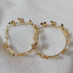 Butterfly Hoop Gold Tone Earrings Cottagecore Hoop Earrings, Gold Butterfly Hoop Earrings, Gold Prom Jewelry Earrings, Round Spring Hoop Earrings, Spring Round Hoop Earrings, Gold Hoop Earrings For Spring, Spring Gold Hoop Earrings, Spring Gold Round Hoop Earrings, Spring Party Hoop Earrings