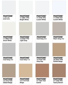 the pantone color chart is shown with different shades and colors for each type of paint